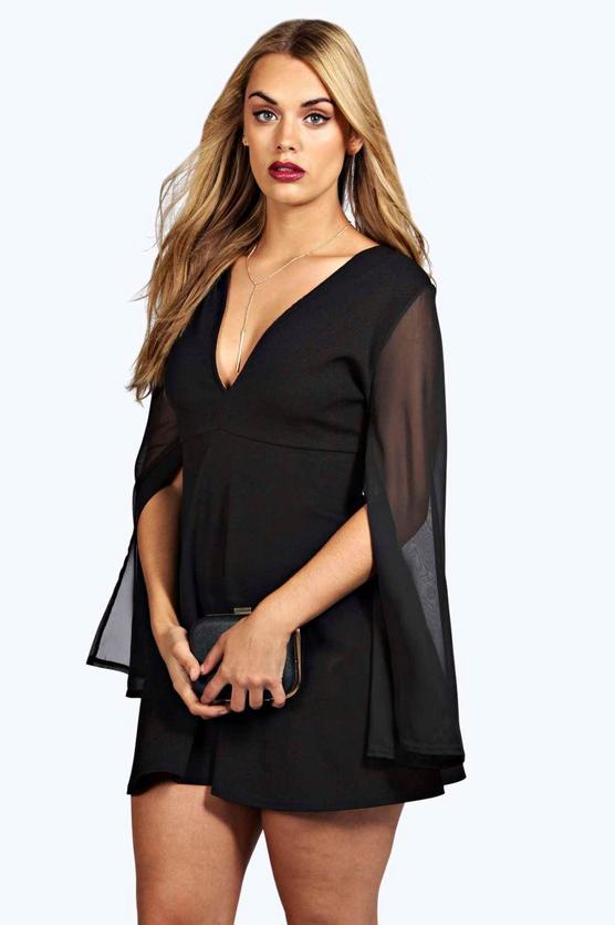 Plus Kim Chiffon Split Sleeve V Neck Dress